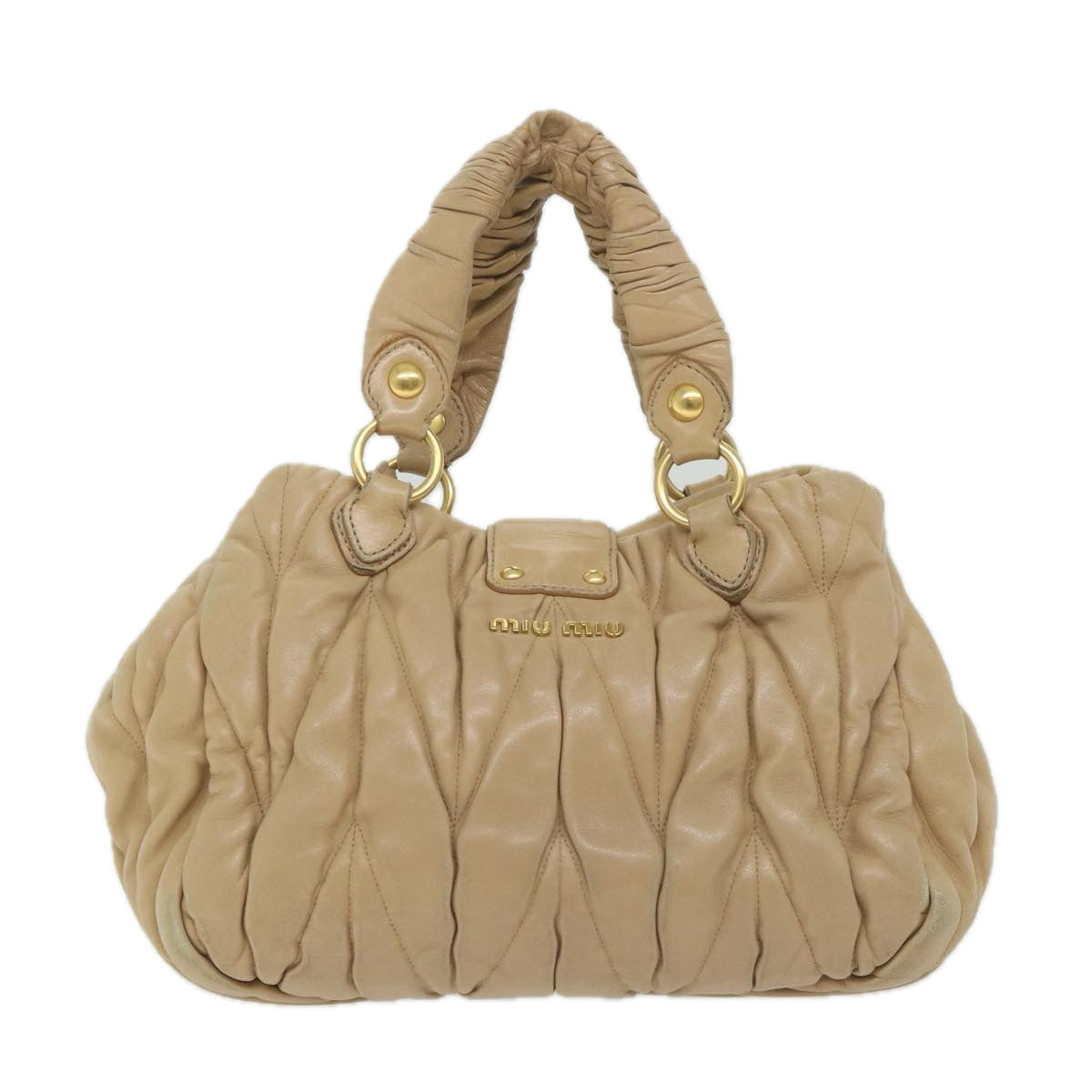 Miu Miu Materasse Hand Bag Leather Beige Auth fm2922 - 0