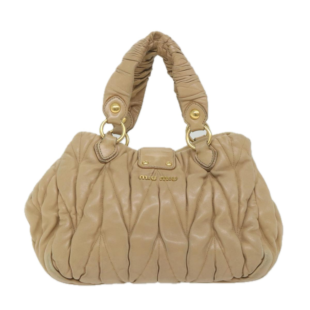 Miu Miu Materasse Hand Bag Leather Beige Auth fm2922