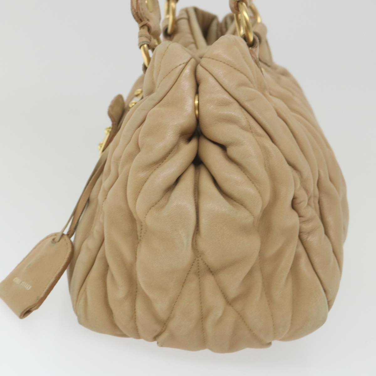 Miu Miu Materasse Hand Bag Leather Beige Auth fm2922