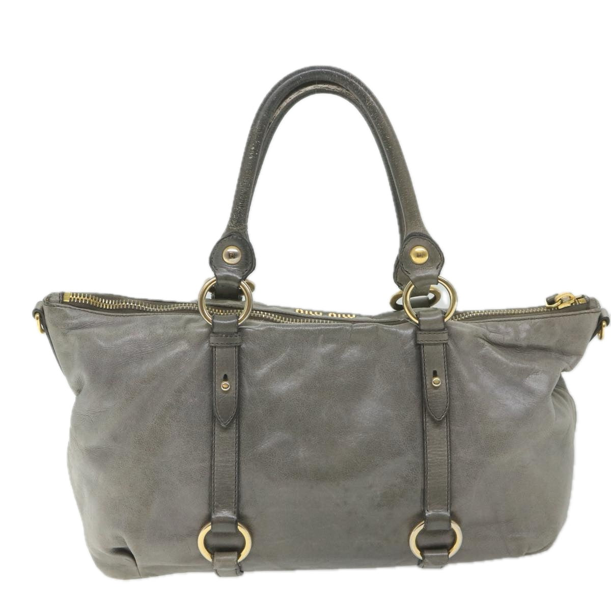 Miu Miu Hand Bag Leather 2way Gray Auth fm2923