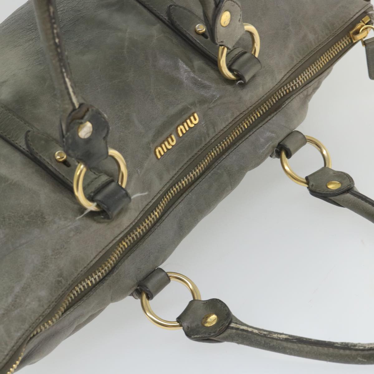 Miu Miu Hand Bag Leather 2way Gray Auth fm2923