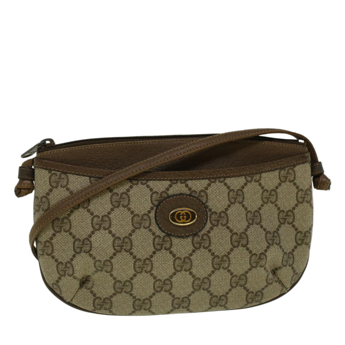 GUCCI GG Canvas Shoulder Bag PVC Leather Beige Auth fm2929