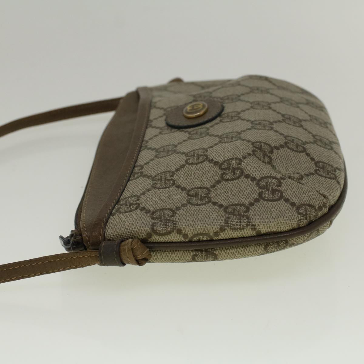 GUCCI GG Canvas Shoulder Bag PVC Leather Beige Auth fm2929