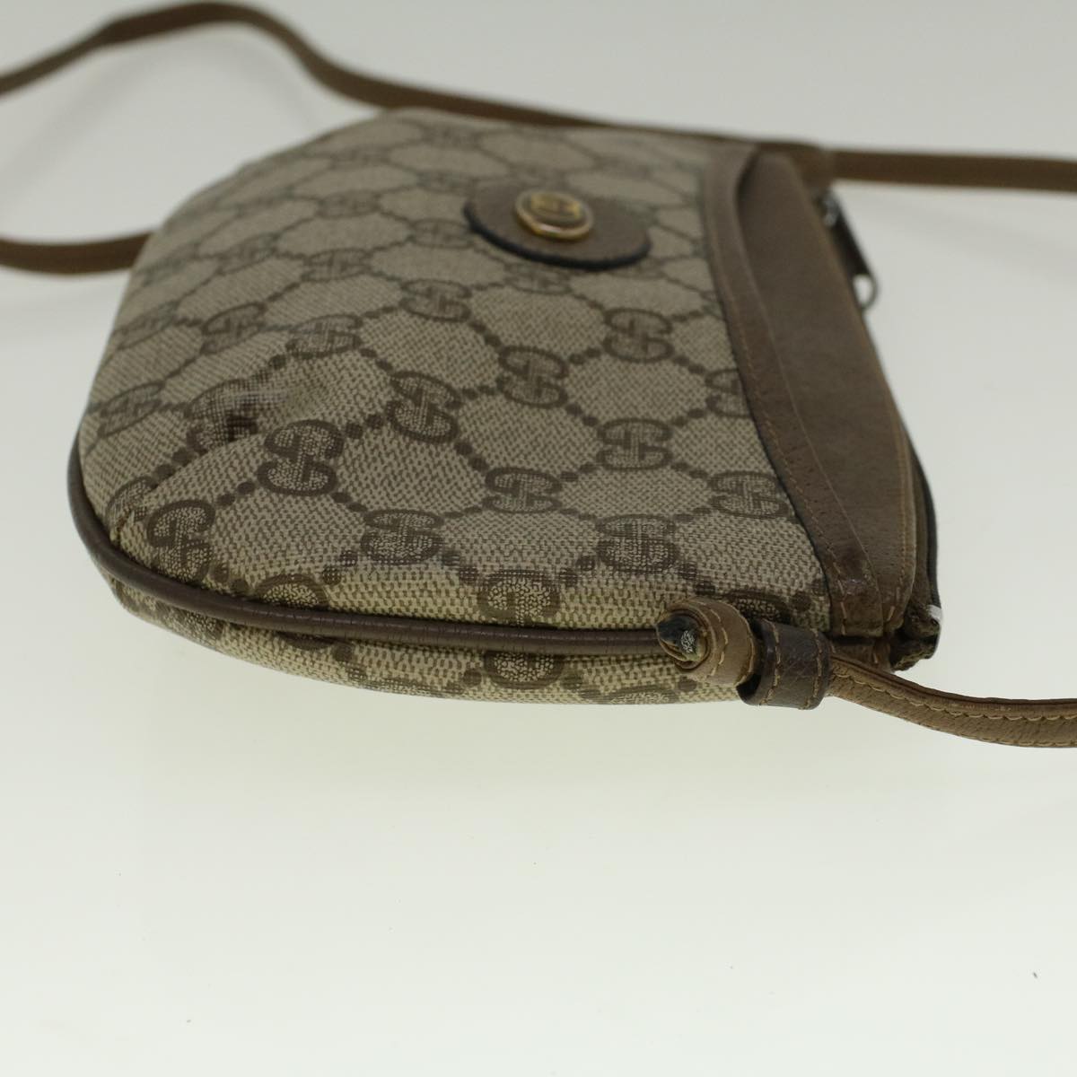 GUCCI GG Canvas Shoulder Bag PVC Leather Beige Auth fm2929