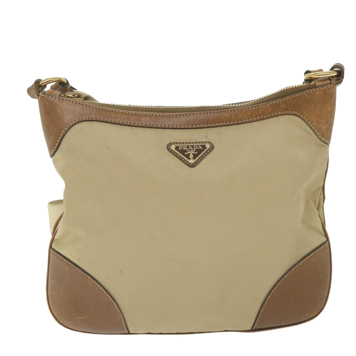 PRADA Shoulder Bag Nylon Beige Auth fm2937