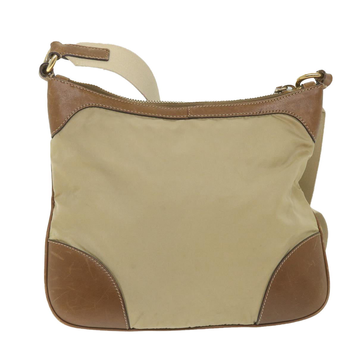 PRADA Shoulder Bag Nylon Beige Auth fm2937