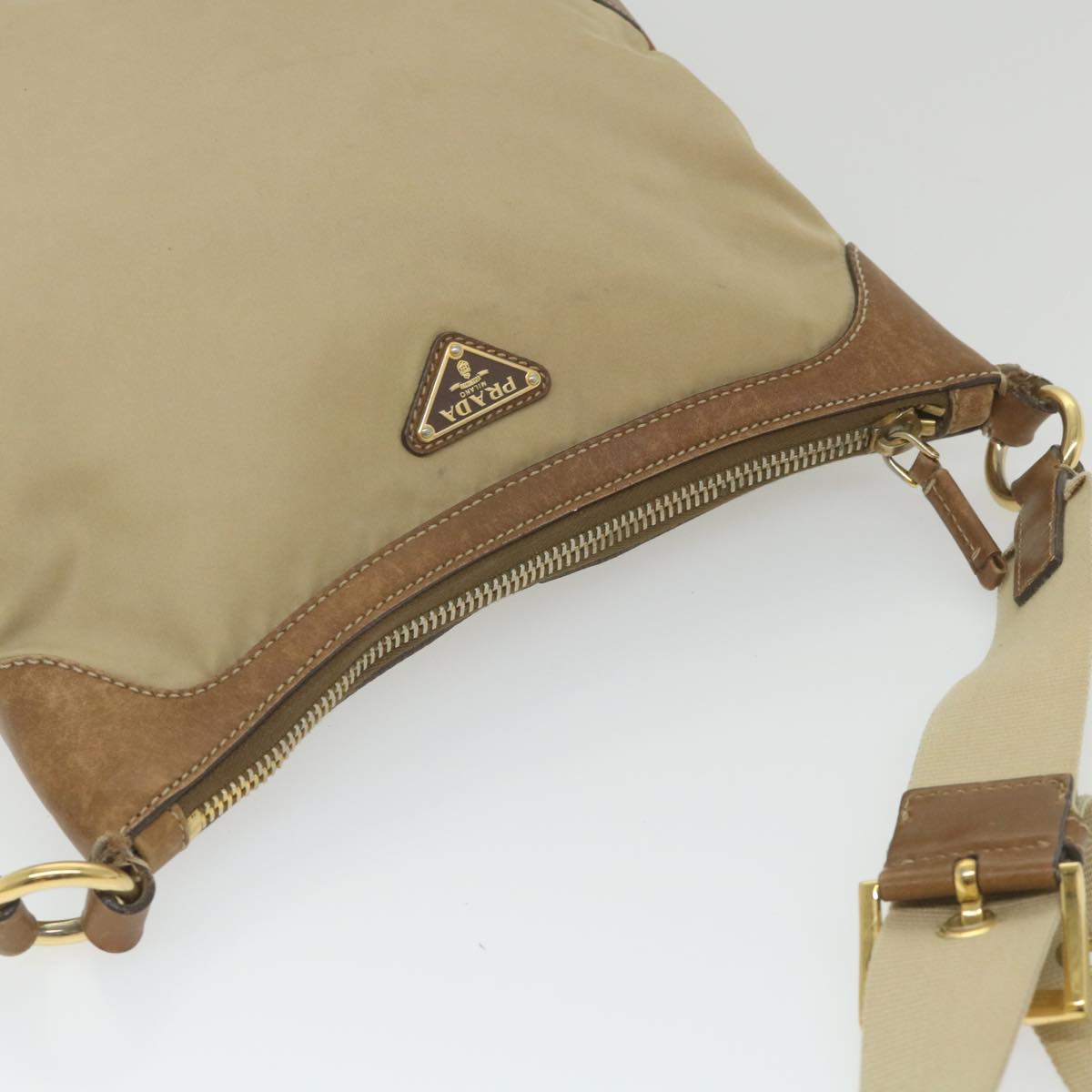 PRADA Shoulder Bag Nylon Beige Auth fm2937