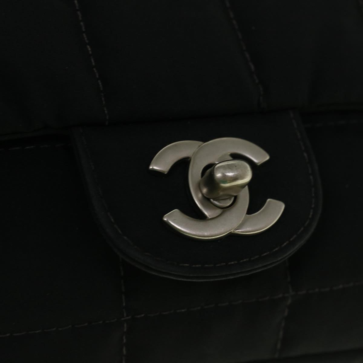 CHANEL Choco Bar Turn Lock Chain Shoulder Bag Nylon Black CC Auth fm2972