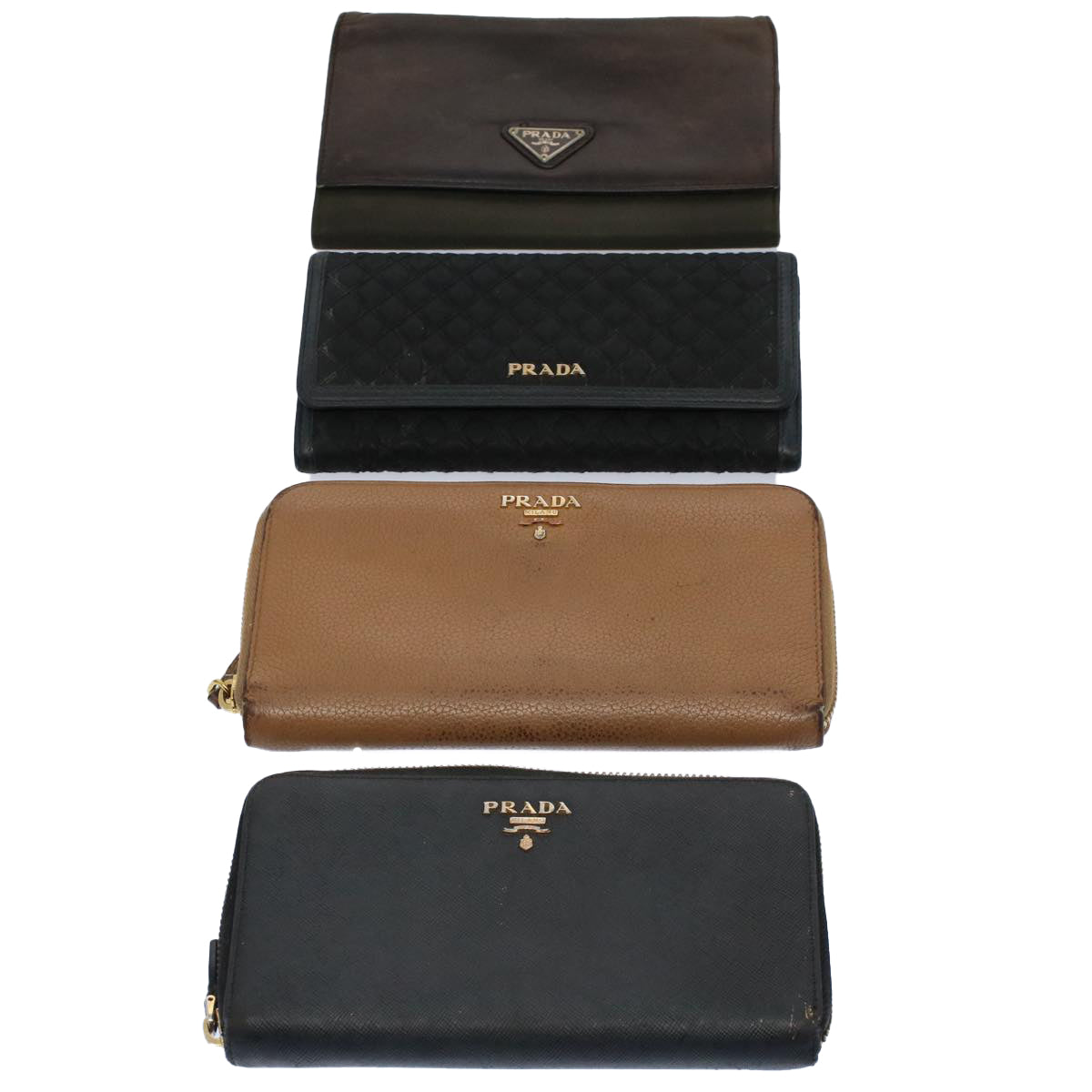 PRADA Wallet Leather nylon 4Set Black Brown Auth fm2988