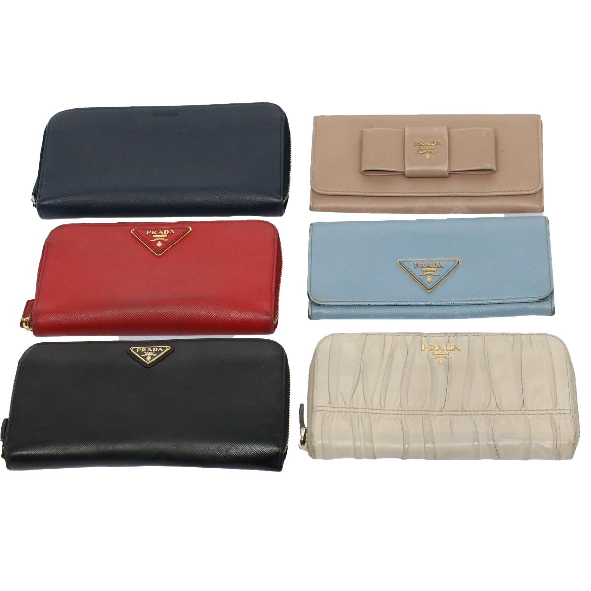 PRADA Wallet Leather 6Set Black Beige Red blue Auth fm2989