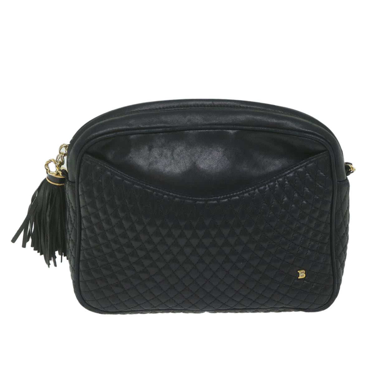 BALLY Quilted Chain Shoulder Bag Leather Black Auth fm2991 - 0