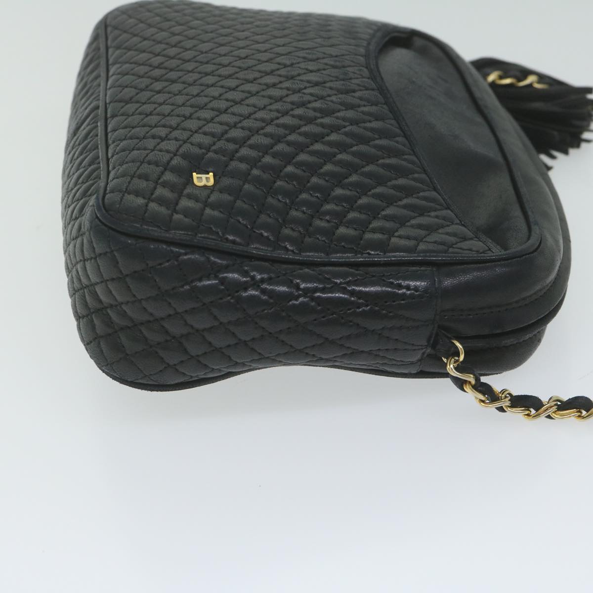 BALLY Quilted Chain Shoulder Bag Leather Black Auth fm2991