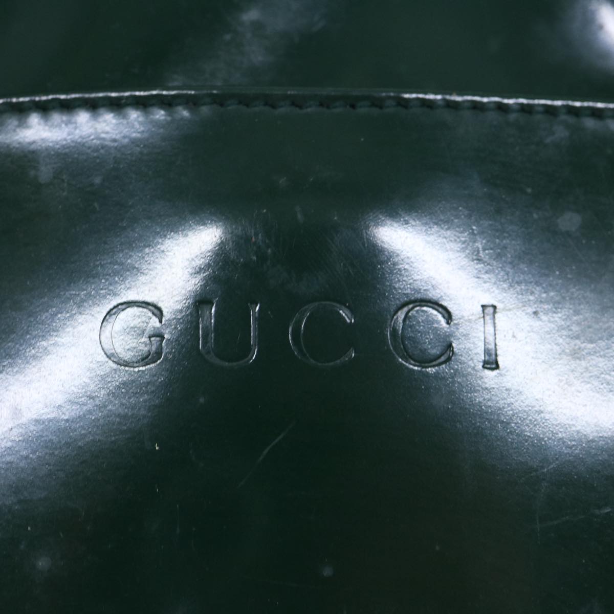 GUCCI Bamboo Shoulder Bag Patent leather Green 001 1705 1668 Auth fm2999