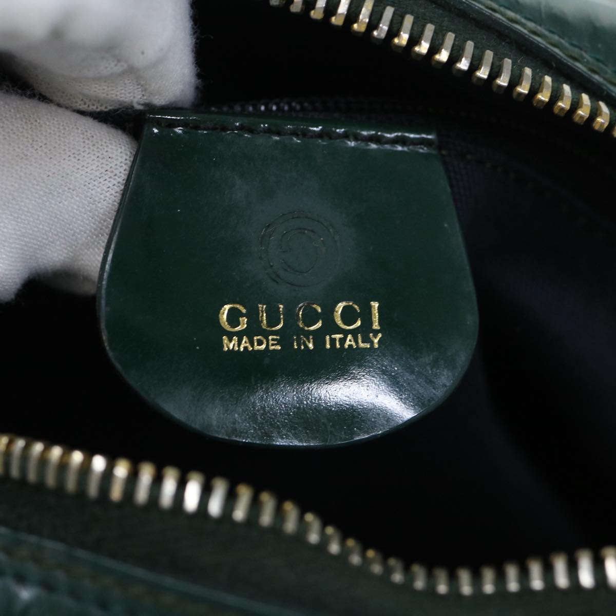 GUCCI Bamboo Shoulder Bag Patent leather Green 001 1705 1668 Auth fm2999