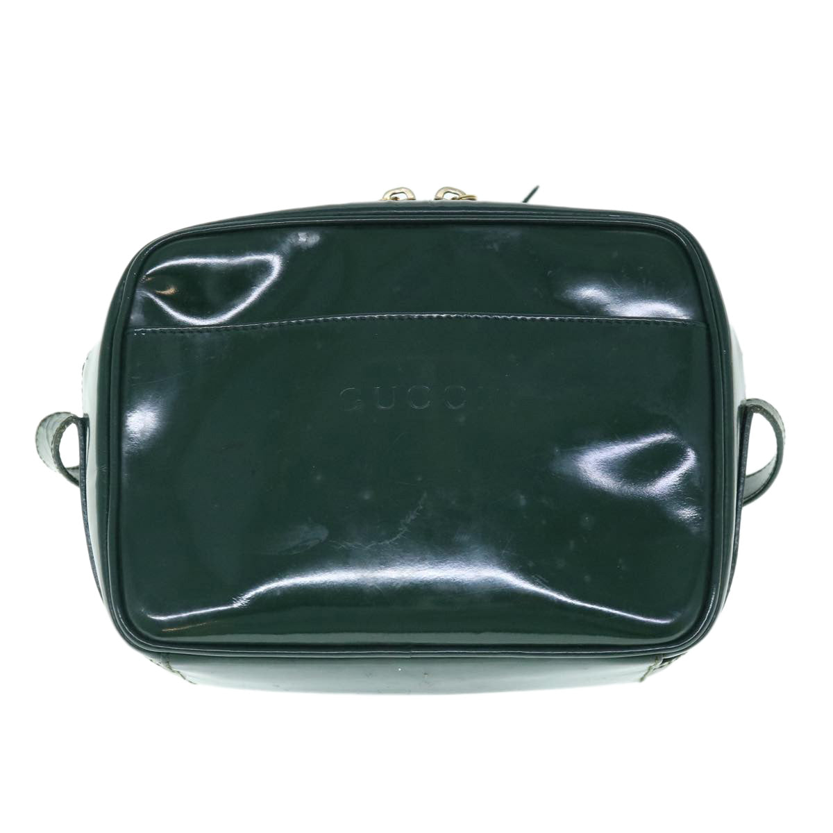 GUCCI Bamboo Shoulder Bag Patent leather Green 001 1705 1668 Auth fm2999