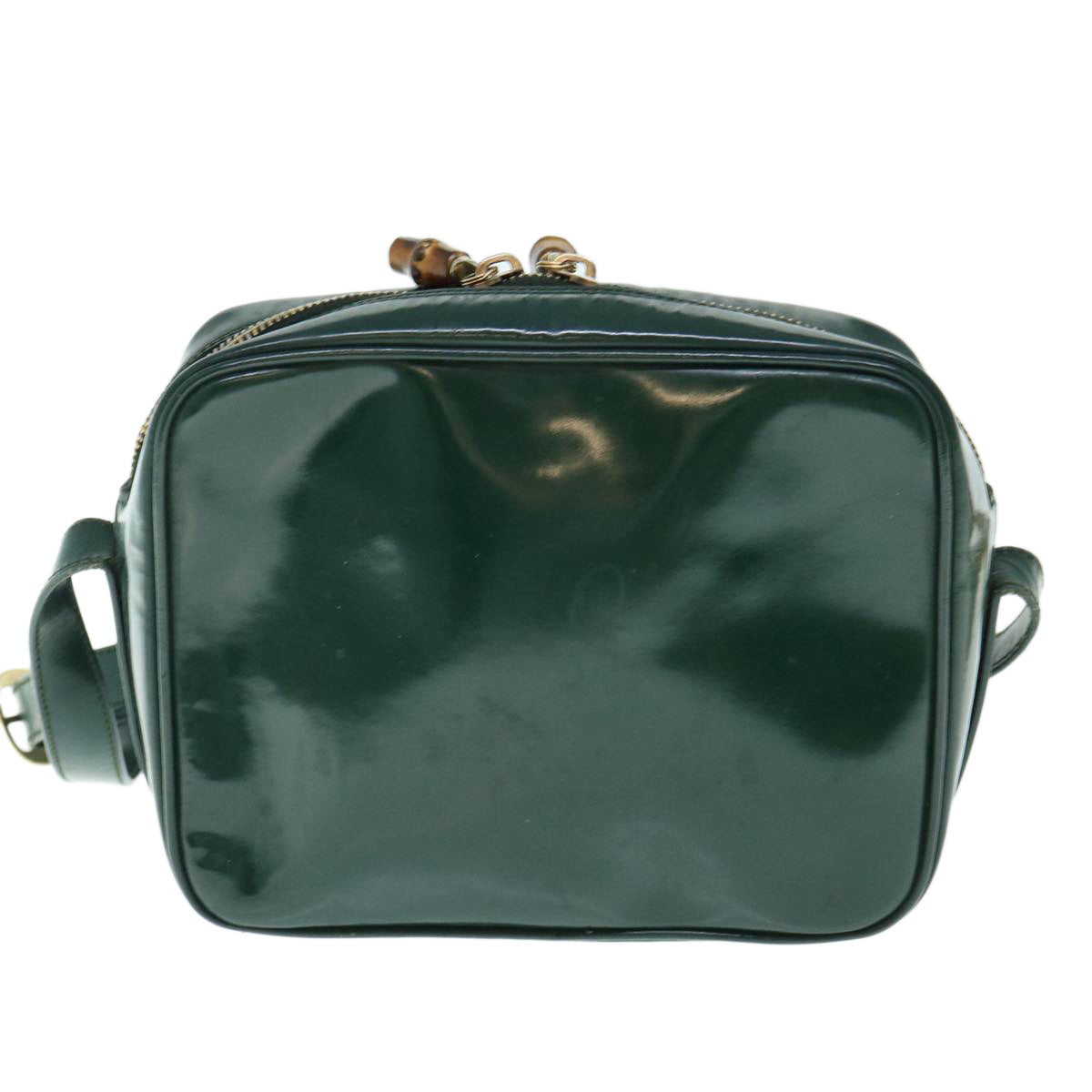 GUCCI Bamboo Shoulder Bag Patent leather Green 001 1705 1668 Auth fm2999