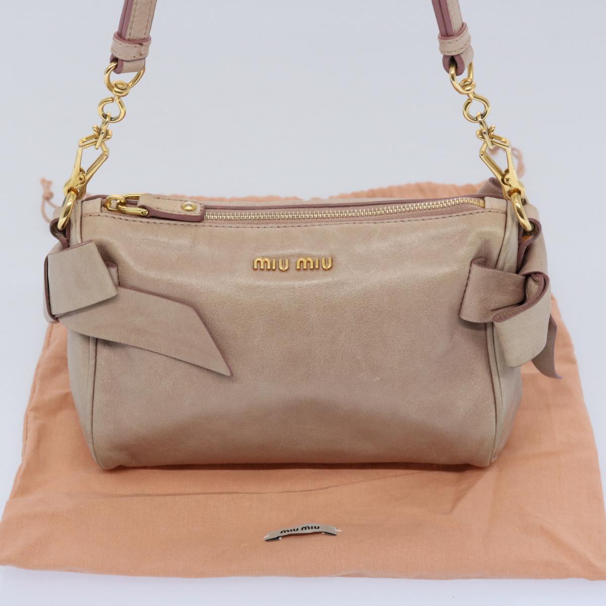 Miu Miu Shoulder Bag Leather Pink Auth fm3012