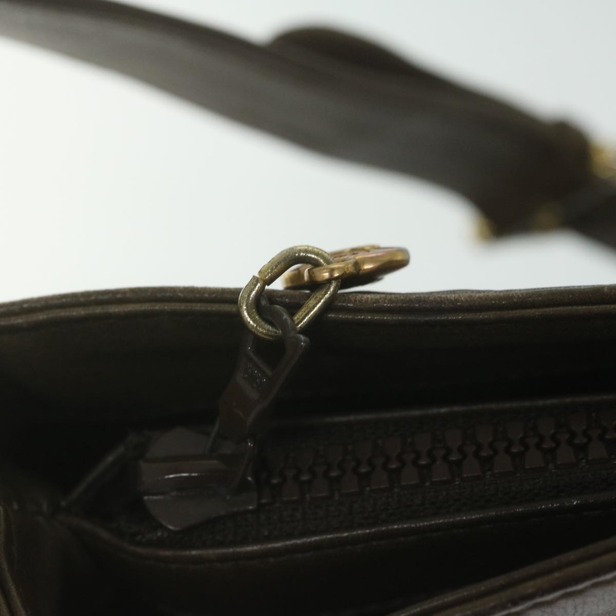 CELINE Shoulder Bag Leather Brown Auth fm3022