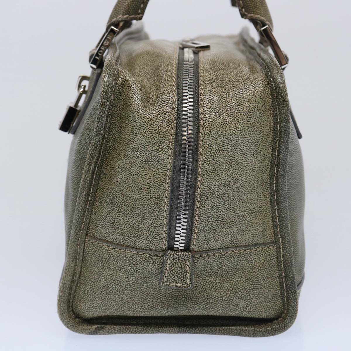 LOEWE Amazonas Hand Bag Leather Khaki Auth fm3045