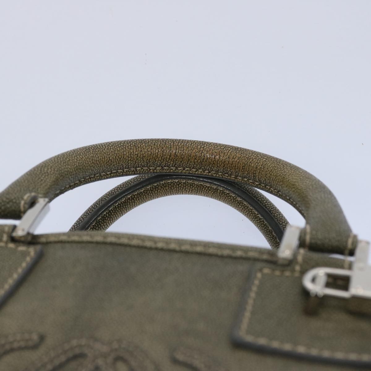 LOEWE Amazonas Hand Bag Leather Khaki Auth fm3045