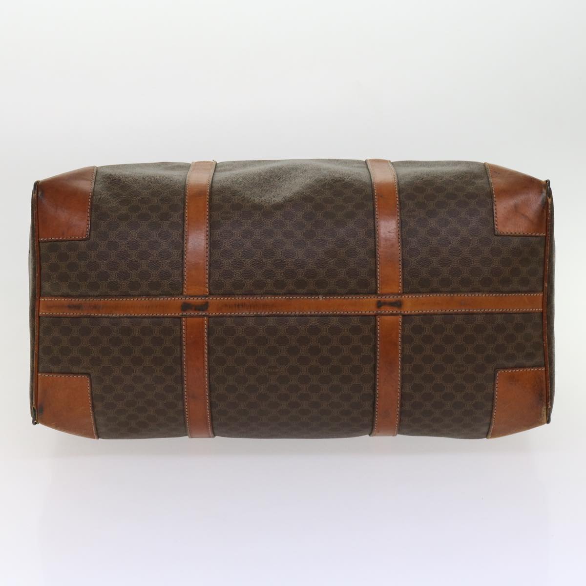 CELINE Macadam Canvas Boston Bag PVC Leather Brown Auth fm3071