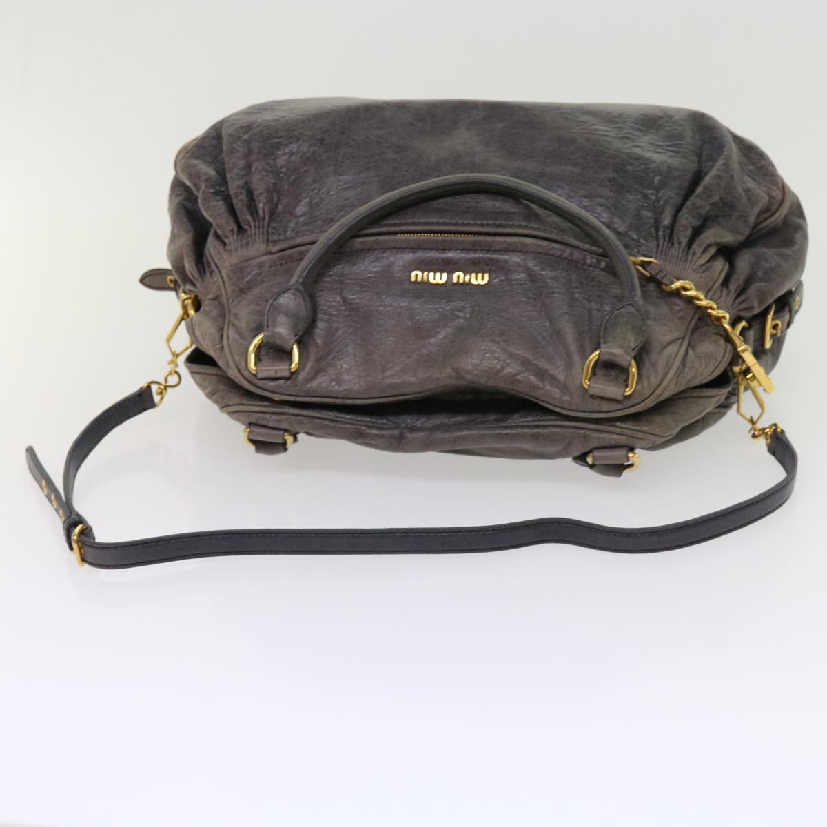 Miu Miu Hand Bag Leather 2way Gray Auth fm3097