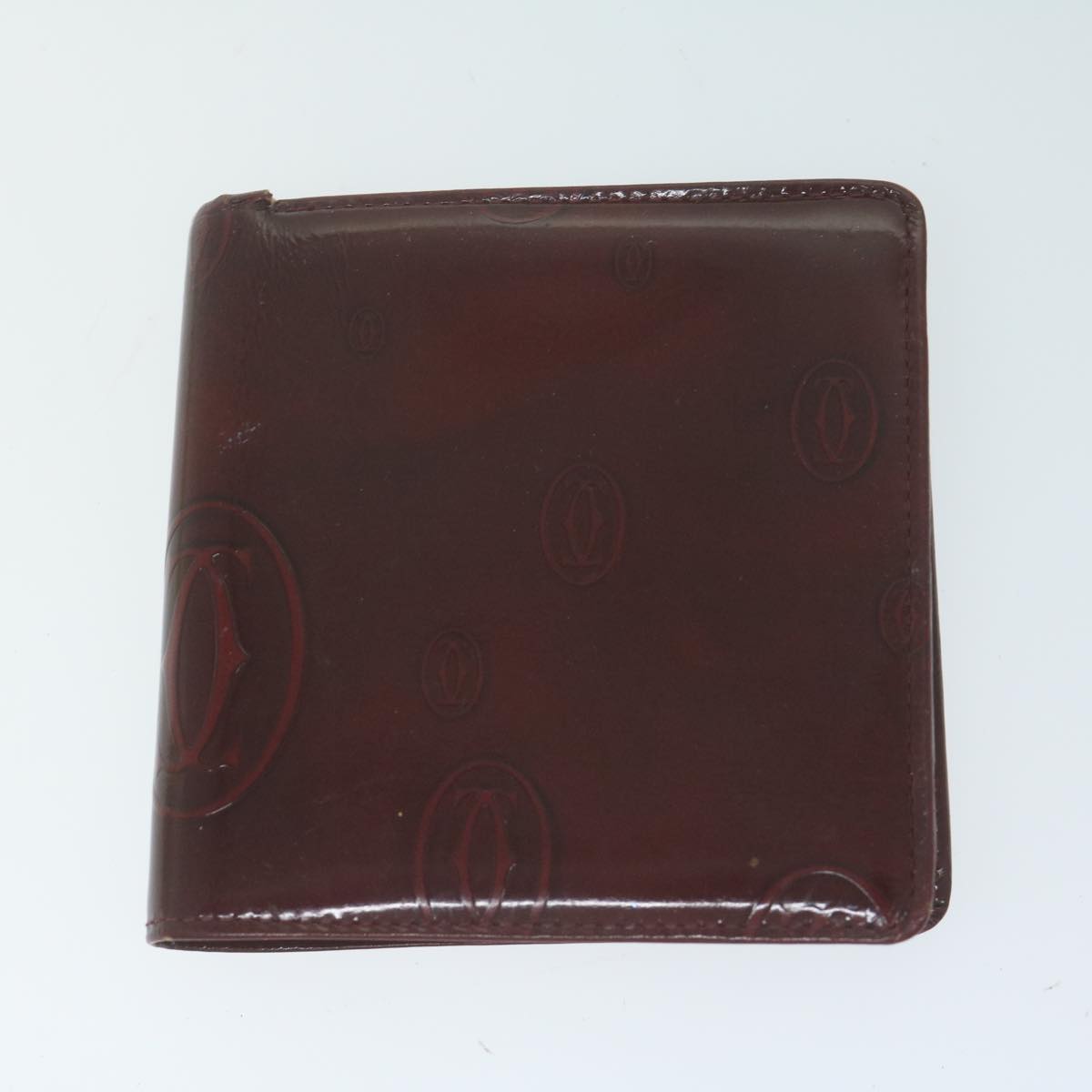 CARTIER Wallet Leather 6Set Wine Red Black Auth fm3106