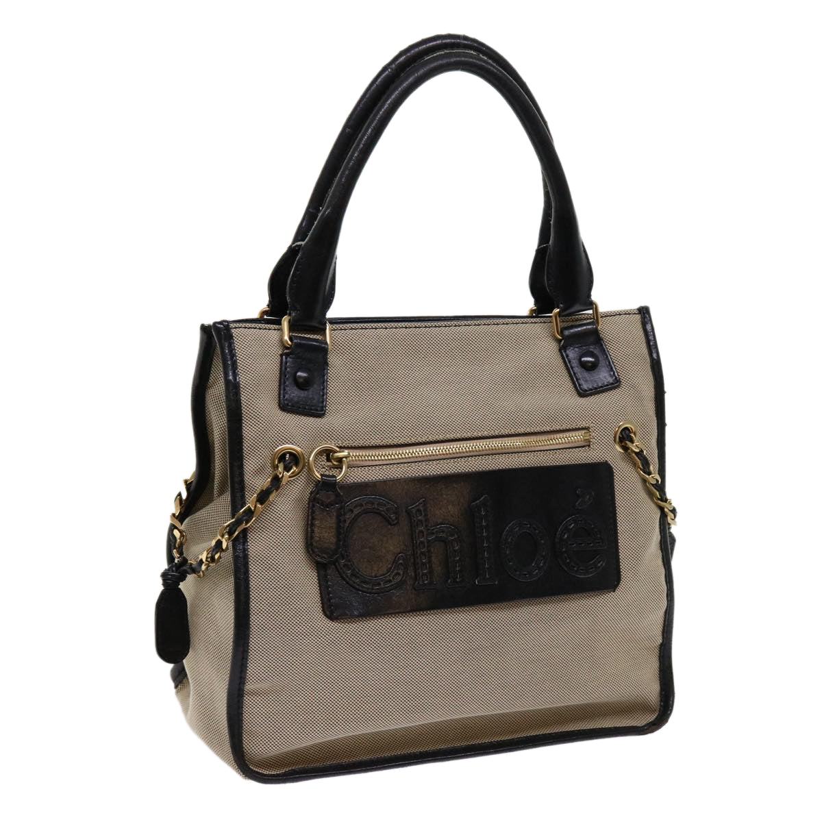 Chloe Harley Hand Bag Canvas Leather Beige Auth fm3111