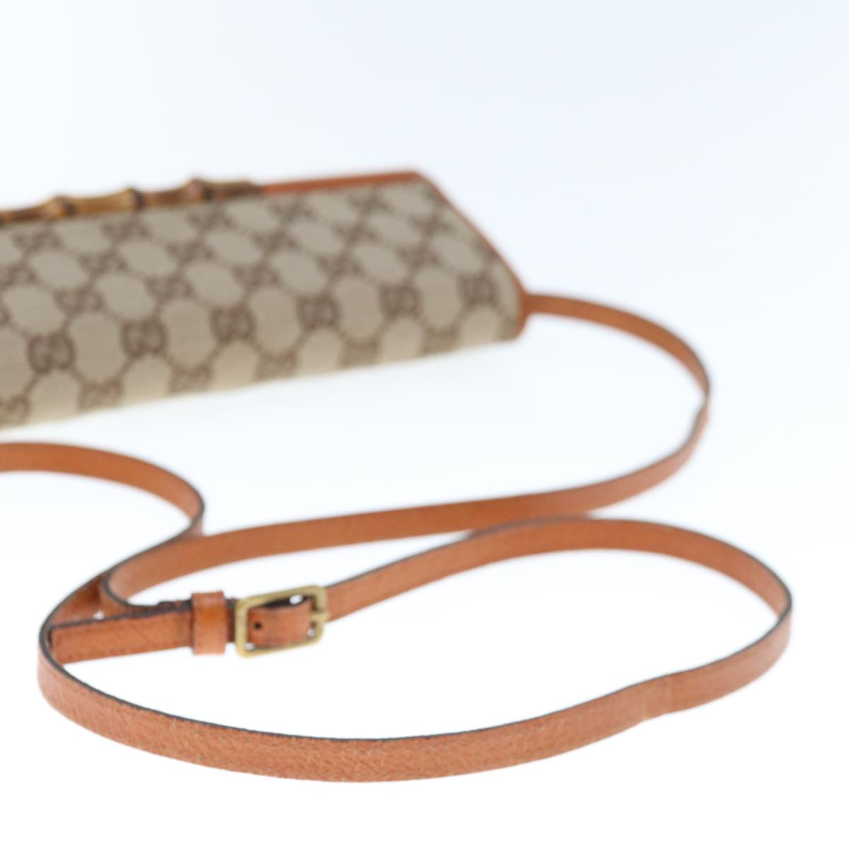 GUCCI GG Canvas Bamboo Shoulder Bag Beige 117594 Auth fm3141