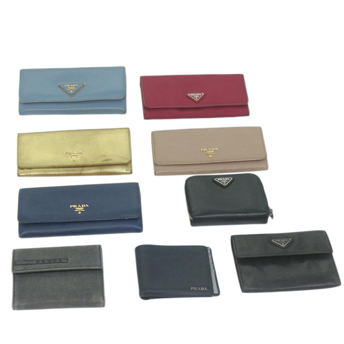 PRADA Wallet Leather nylon 9Set Black Blue Gold red Auth fm3192