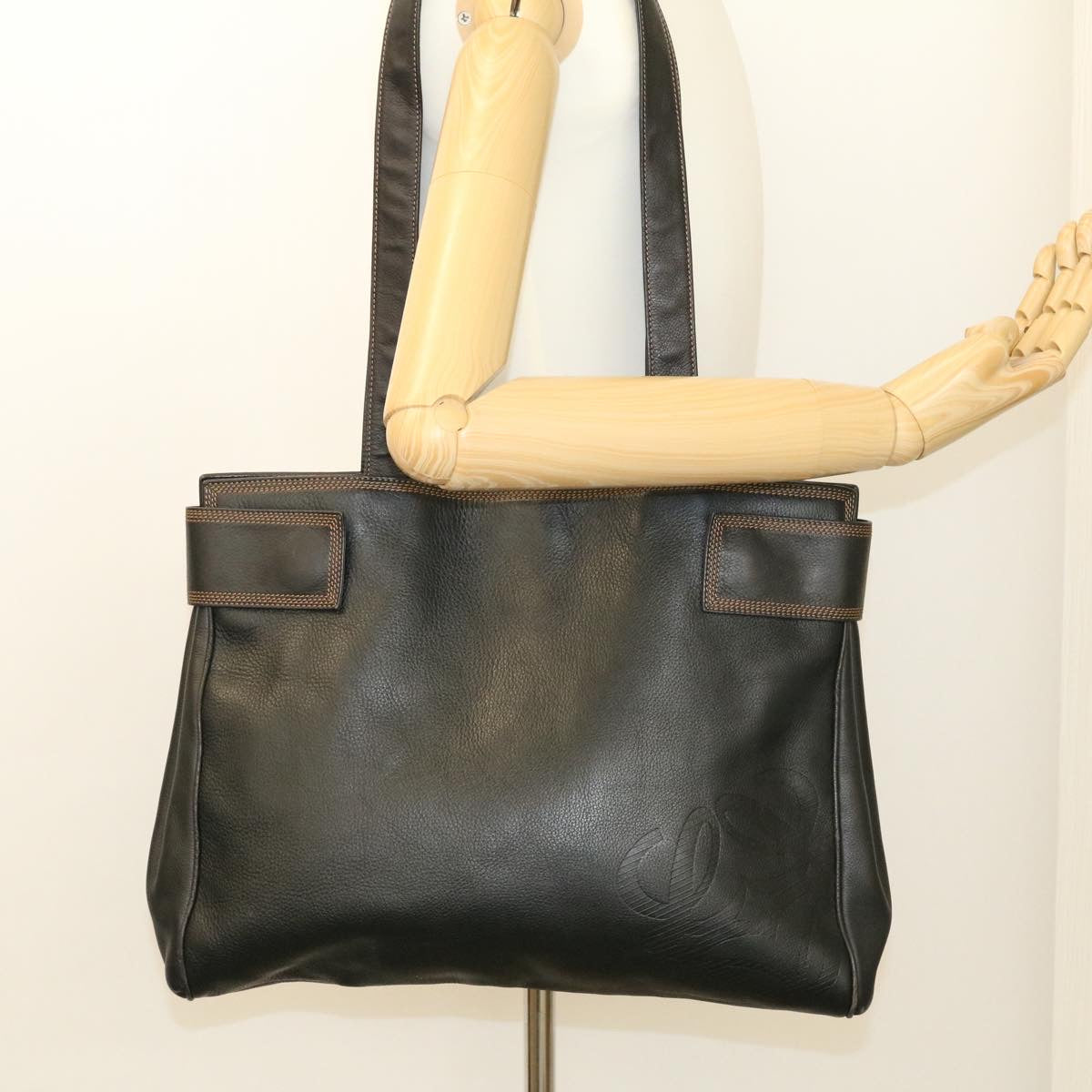 LOEWE Tote Bag Leather Black Auth fm631