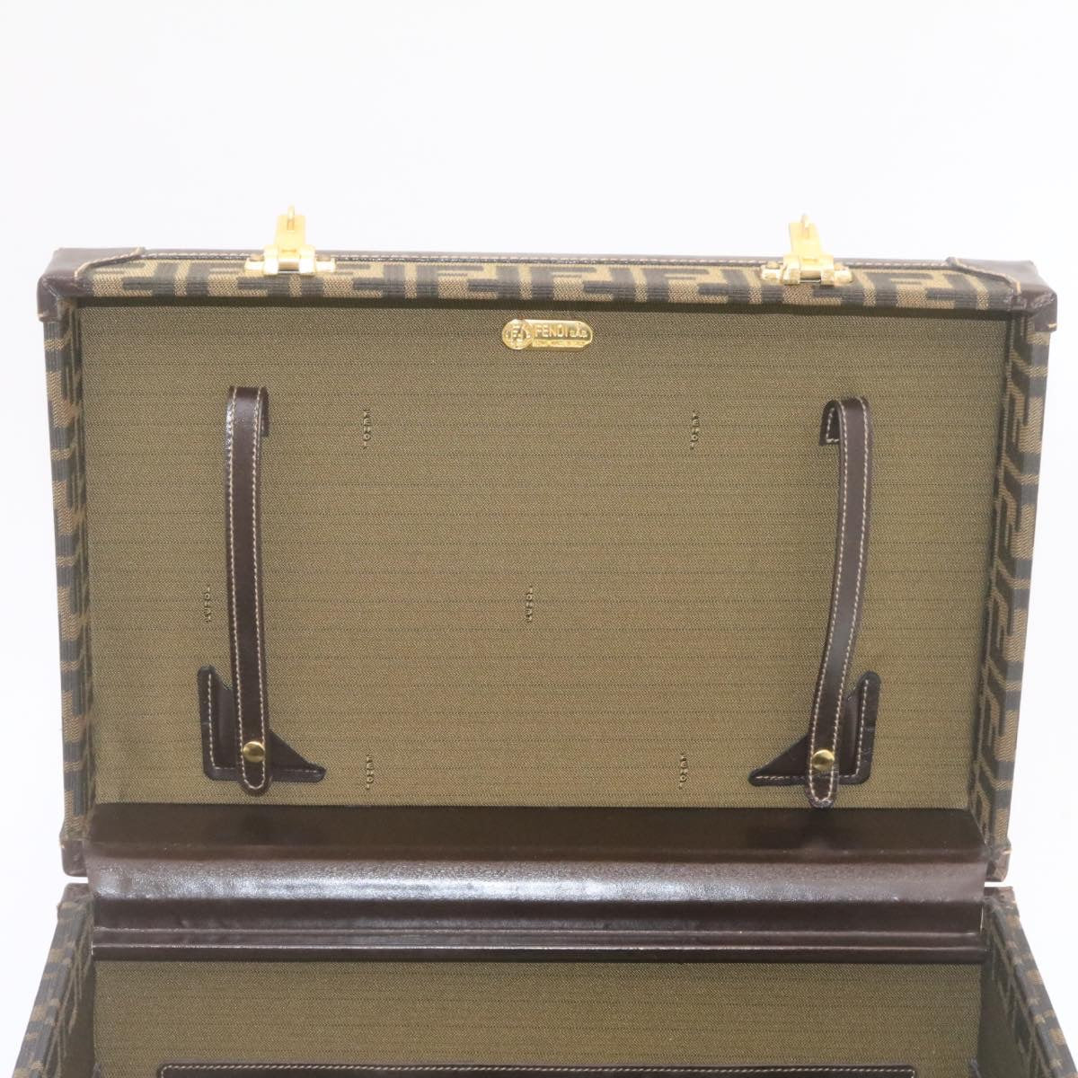 FENDI Zucca Canvas Vanity box Hand Bag Brown Auth fm664A