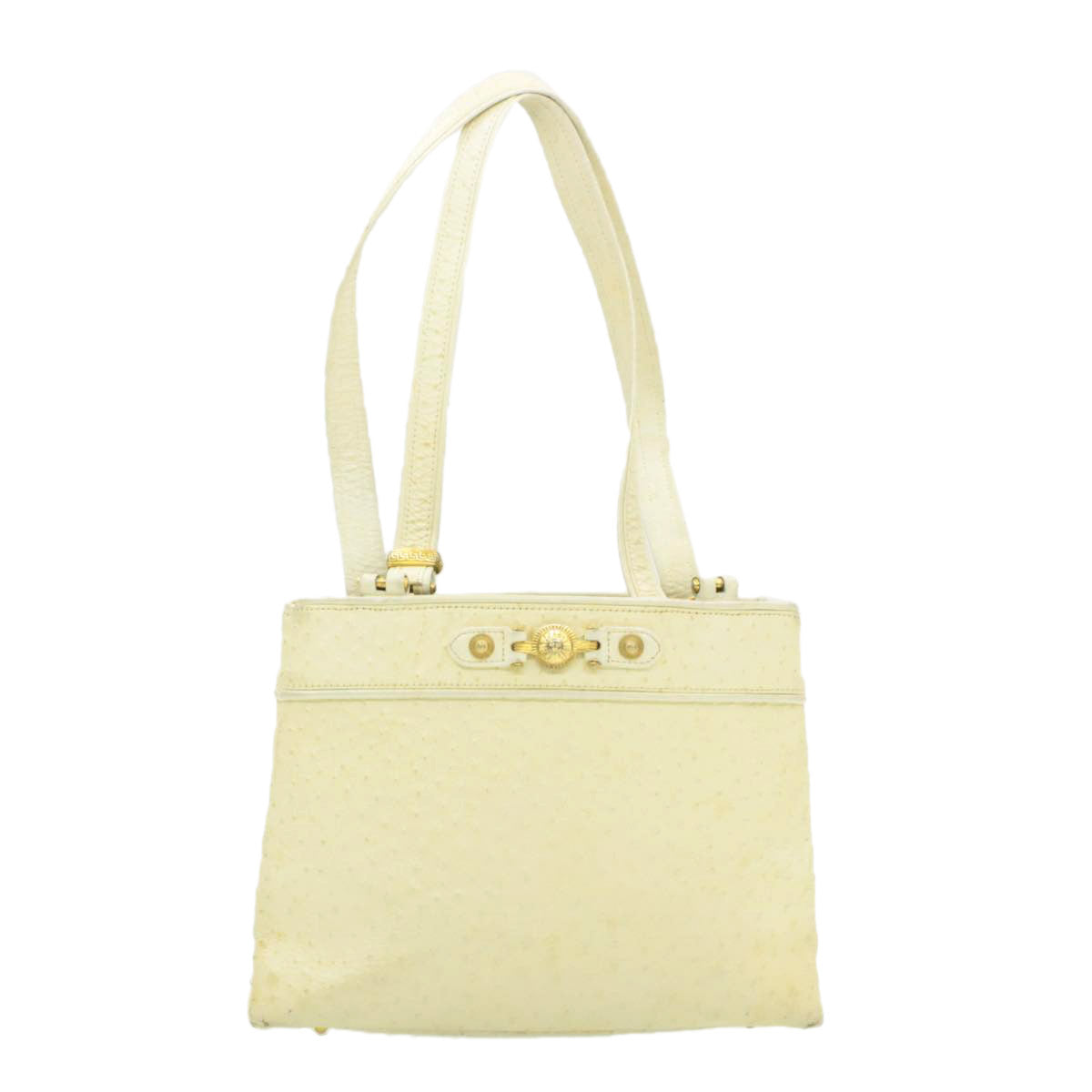 Gianni Versace Sun face Shoulder Bag Leather White Auth am051g