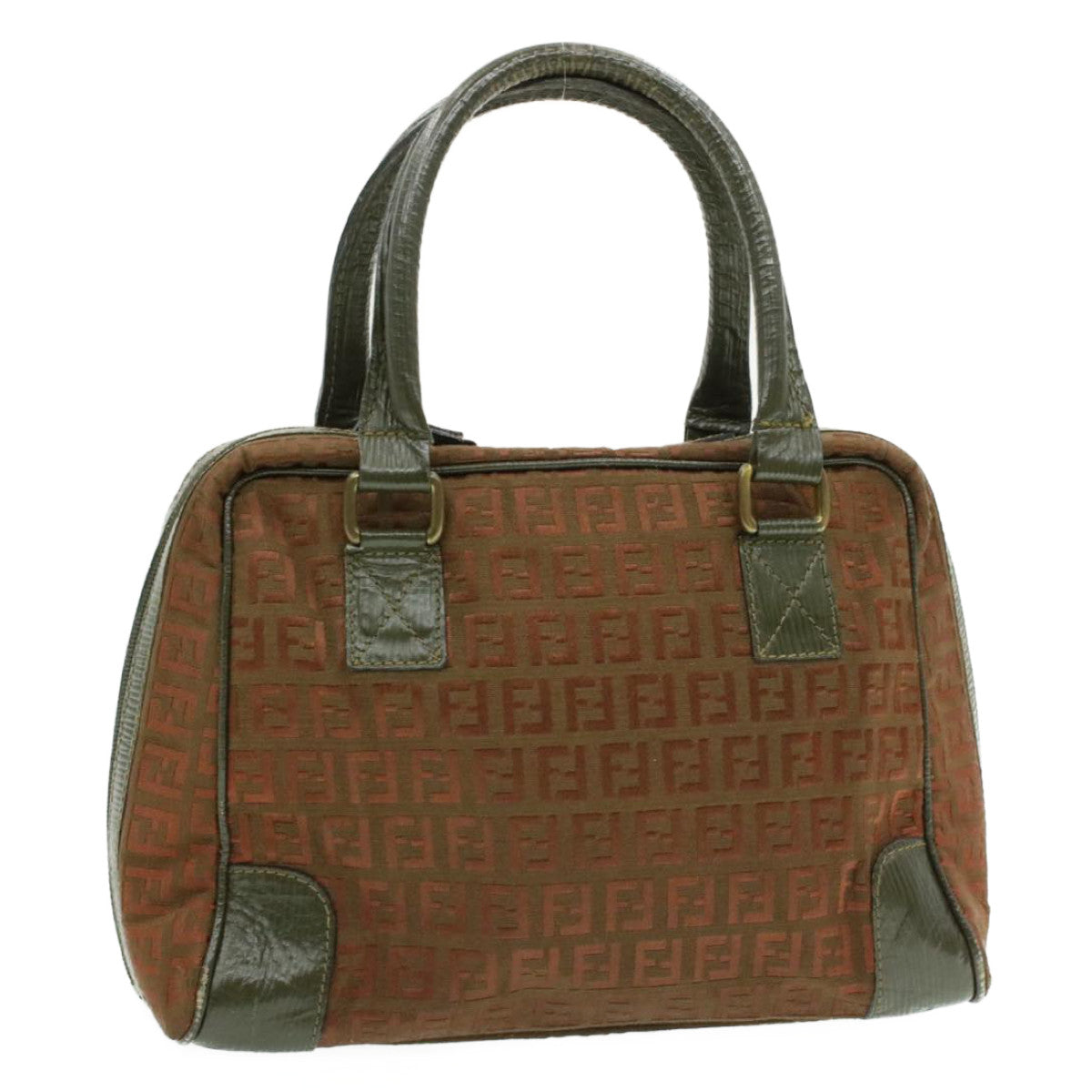 FENDI Zucchino Canvas Hand Bag Brown Auth am060g