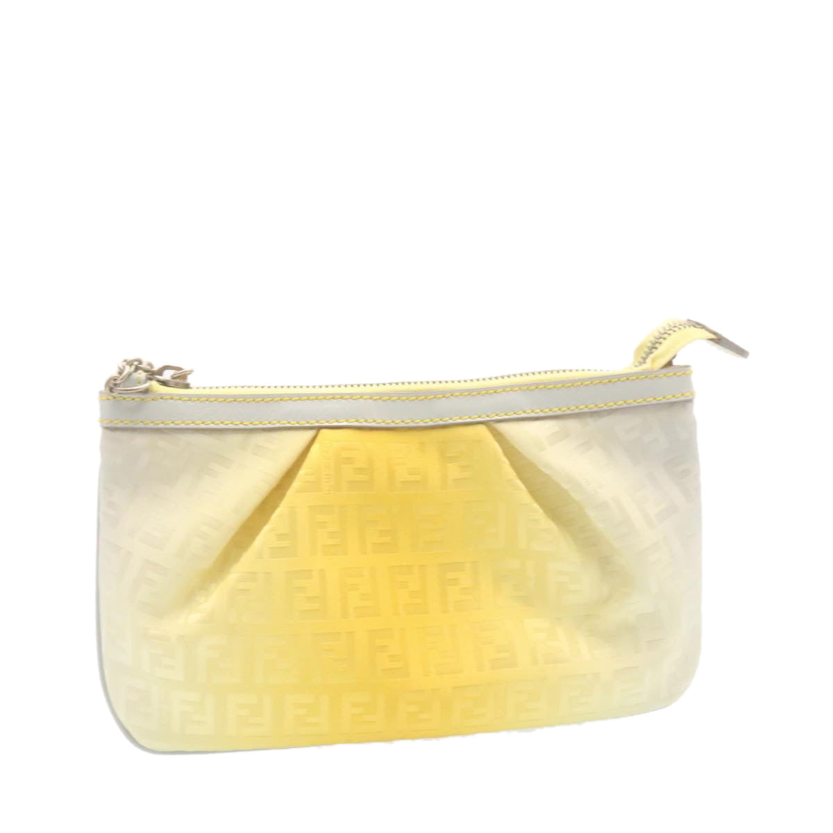 FENDI Zucchino Canvas Chain accessories Pouch Nylon Yellow Auth am1038g