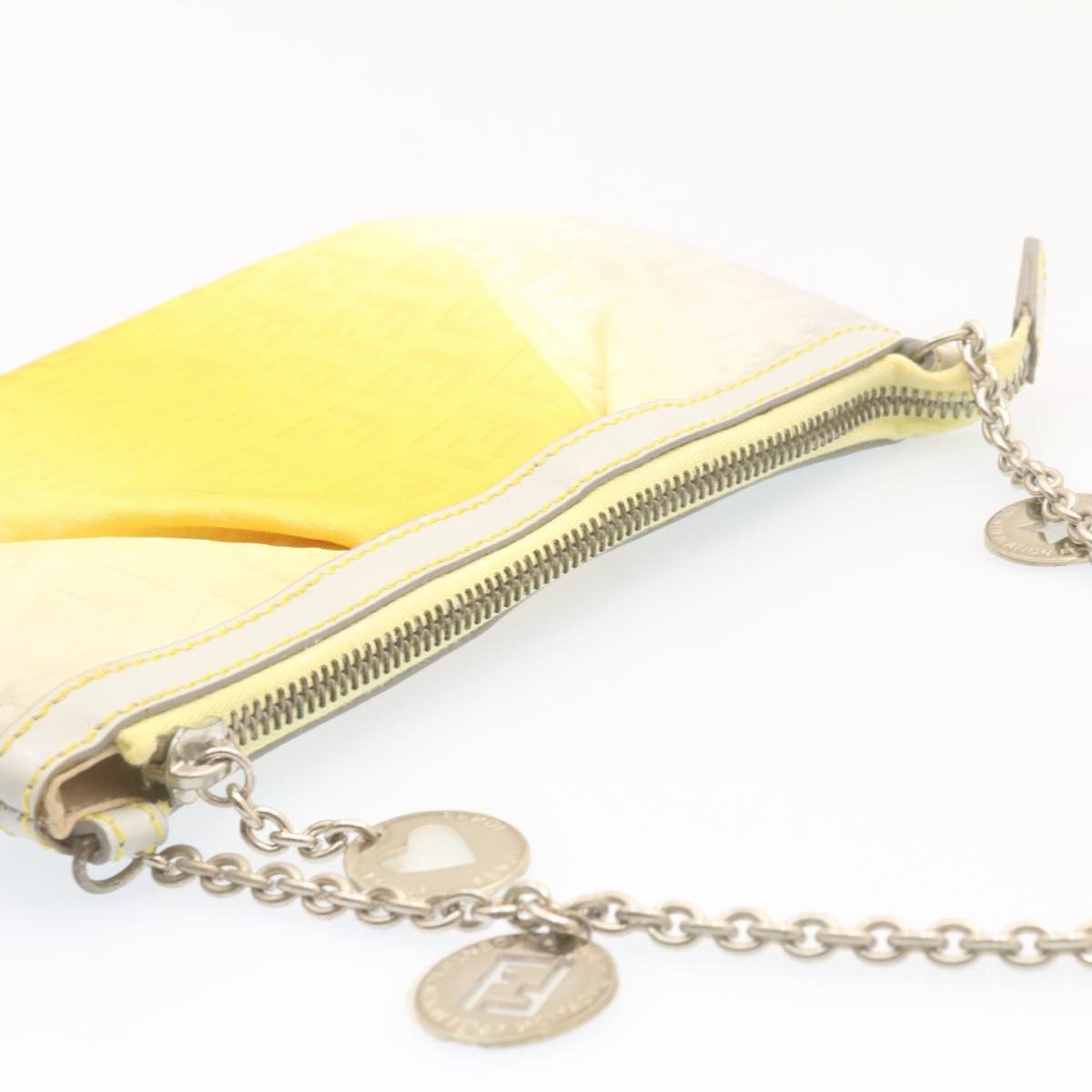 FENDI Zucchino Canvas Chain accessories Pouch Nylon Yellow Auth am1038g