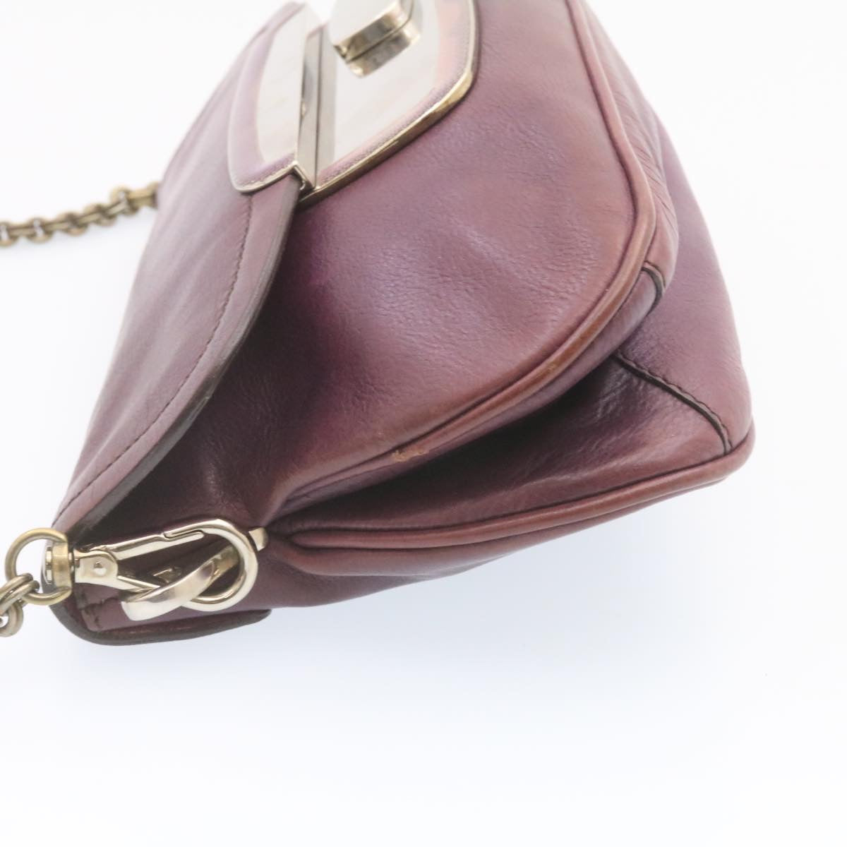 PRADA Chain Shoulder Bag Leather Purple Auth am1163g