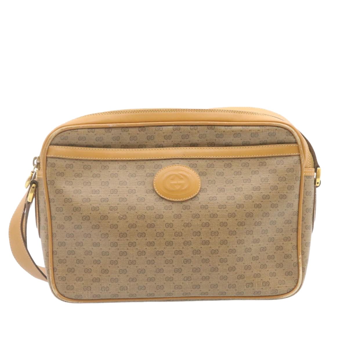 GUCCI Micro GG Canvas Cross body Shoulder Bag PVC Leather Beige Auth am1195g