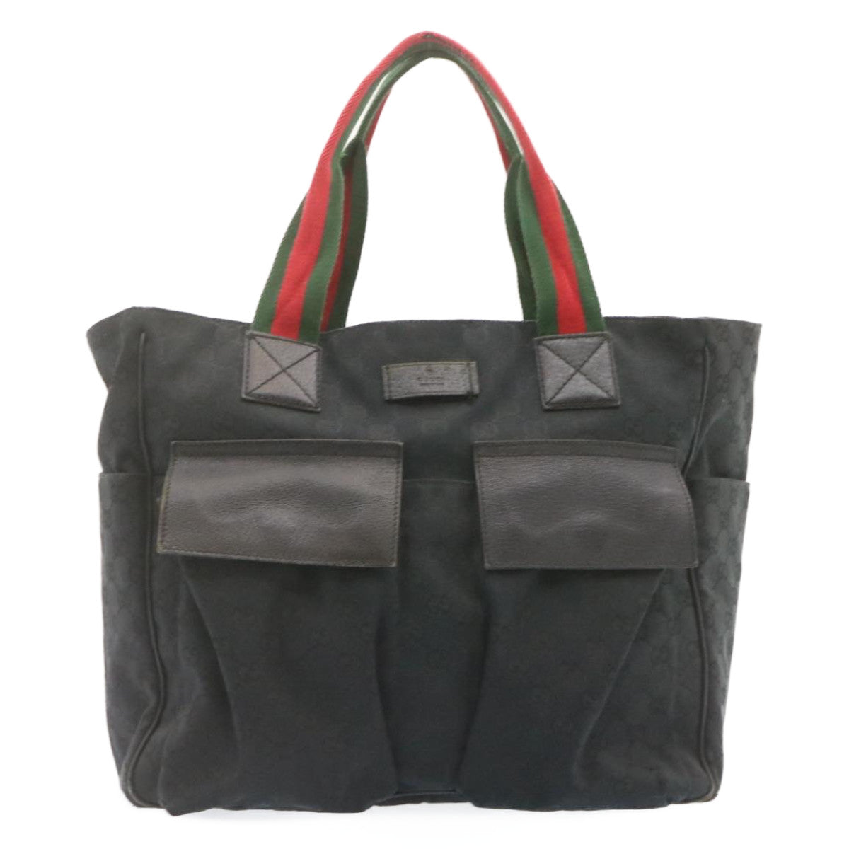 GUCCI Web Sherry Line GG Canvas Tote Bag Black Red Green Auth am1227g