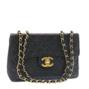CHANEL Big Matelasse Flap Chain Shoulder Bag Lamb Skin Black Gold Auth am1276gA-1