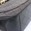 CHANEL Big Matelasse Flap Chain Shoulder Bag Lamb Skin Black Gold Auth am1276gA-16