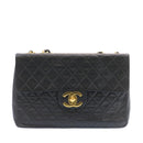 CHANEL Big Matelasse Flap Chain Shoulder Bag Lamb Skin Black Gold Auth am1276gA-13