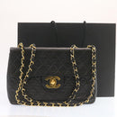 CHANEL Big Matelasse Flap Chain Shoulder Bag Lamb Skin Black Gold Auth am1276gA-12
