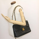 CHANEL Big Matelasse Flap Chain Shoulder Bag Lamb Skin Black Gold Auth am1276gA-23
