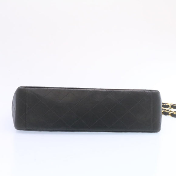 CHANEL Big Matelasse Flap Chain Shoulder Bag Lamb Skin Black Gold Auth am1276gA