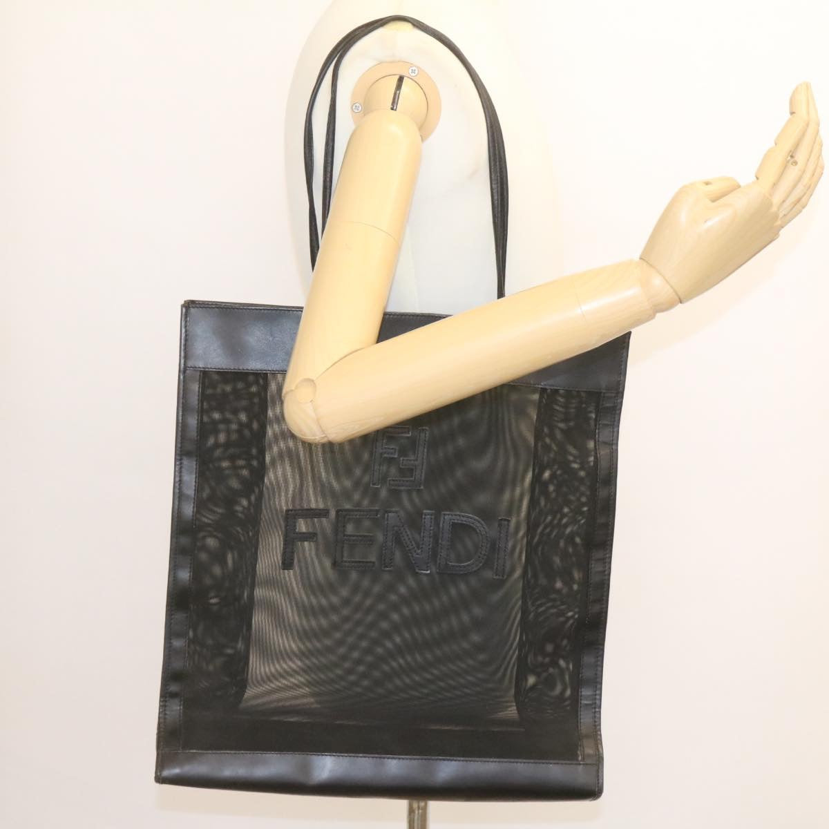 FENDI Tote Bag Nylon See-through mesh Black Auth am1409g