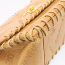 CHANEL Raffia Chain Flap Shoulder Bag Leather Beige CC Auth am1414gA-14