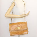 CHANEL Raffia Chain Flap Shoulder Bag Leather Beige CC Auth am1414gA-12