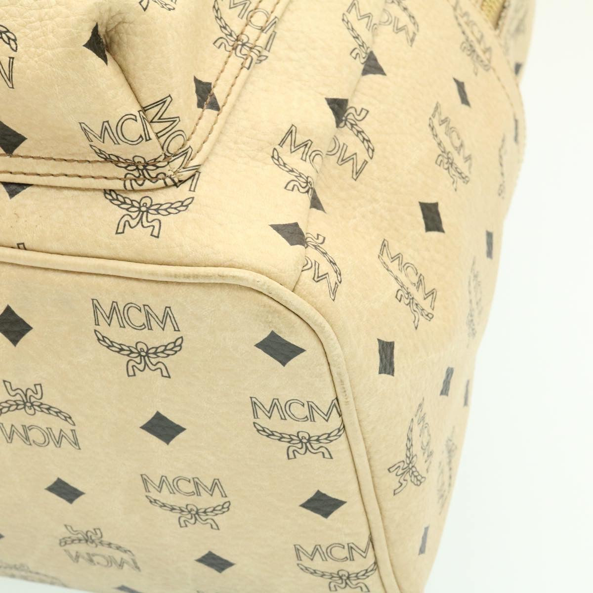 MCM Logogram Studs Backpack PVC Leather Beige Auth am1447g
