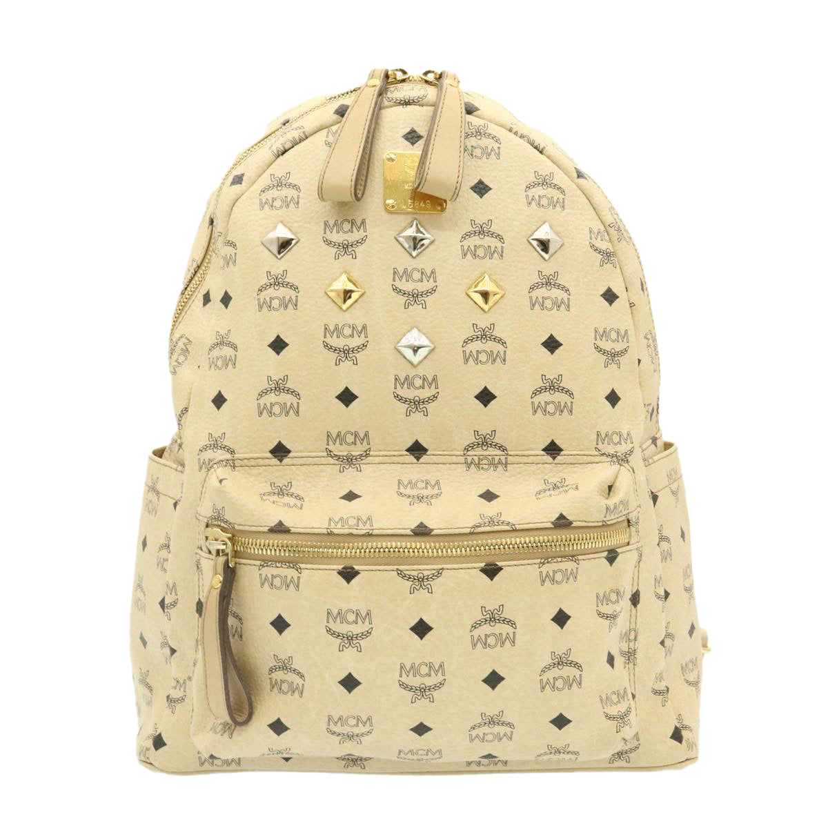 MCM Logogram Studs Backpack PVC Leather Beige Auth am1447g